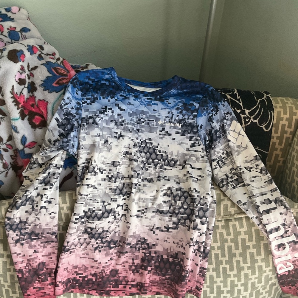 Columbia Digital Pattern Long Sleeve Shirt - Blue and Pink
